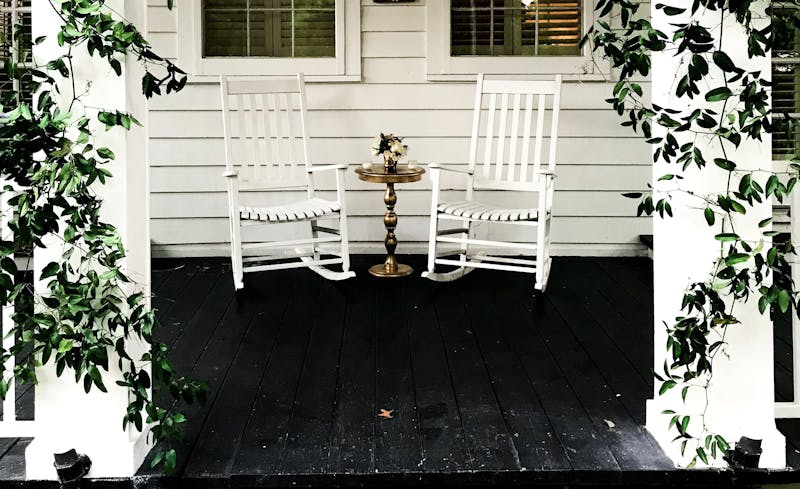 two rocking chairs where my husband and I sit as we learn how to be more present 