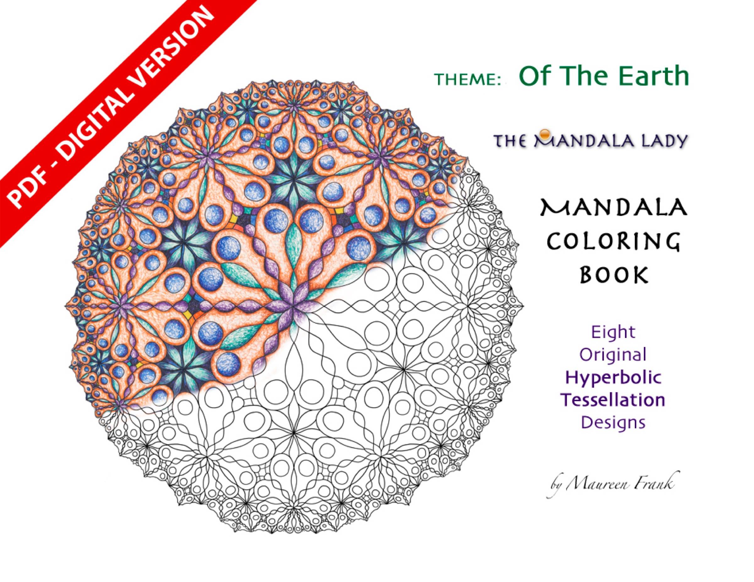 book cover with one of the mandalas: half outline, half in color