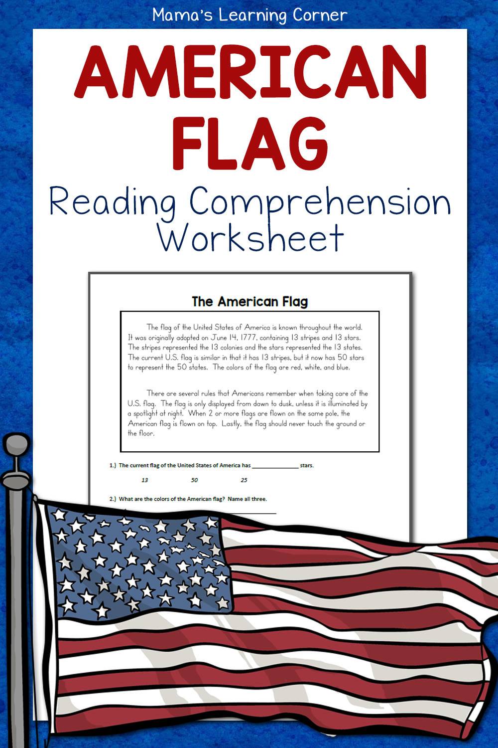 the american flag reading comprehension worksheet mamas learning corner