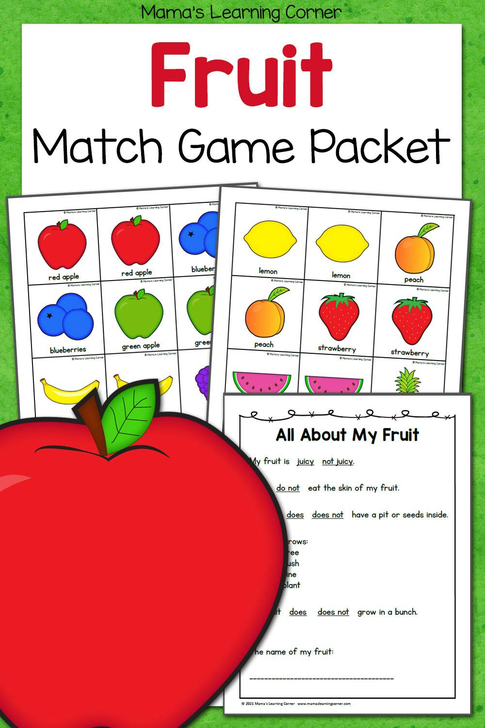 free printable match game packet fruit themed mamas learning corner