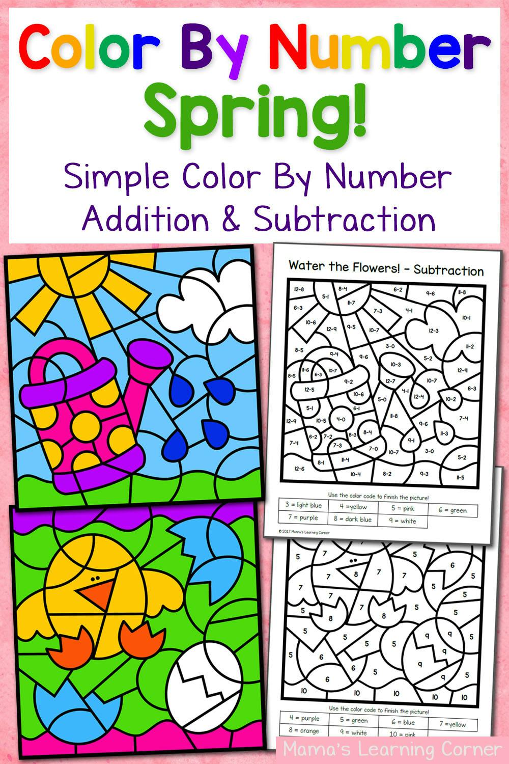 Spring Color By Number Worksheets with Simple Numbers plus ...