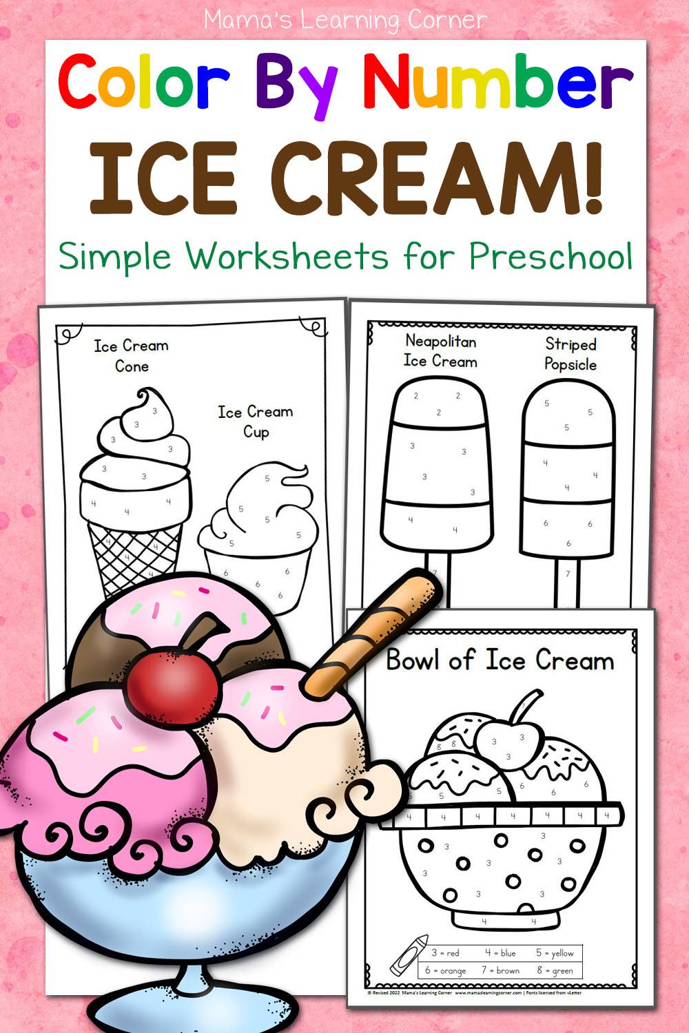 Color By Number Worksheets for Preschool: Ice Cream! - Mamas Learning Corner