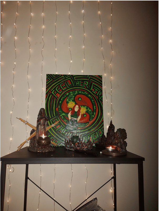 My equinox Brigid and Balance activities started with a revamp of my altar, shown here in the picture. Its a smaller table, with my two candle lit Brigid statues, my tine statue of an Dagda, the Dagda has a new incence burner cauldron and I have another incense holder for Brigid as well. Check out all the details on Instagram as well!