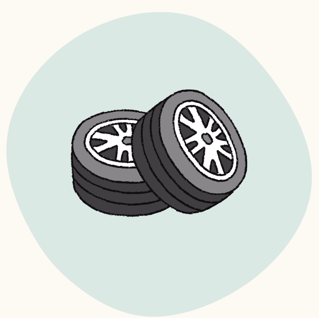 A graphic of two black tires.