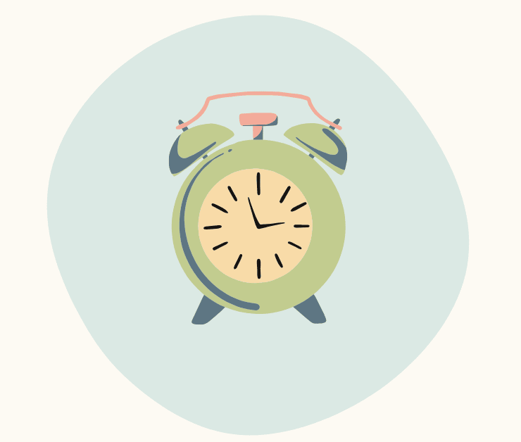 Illustration of a green alarm clock with a light blue background.