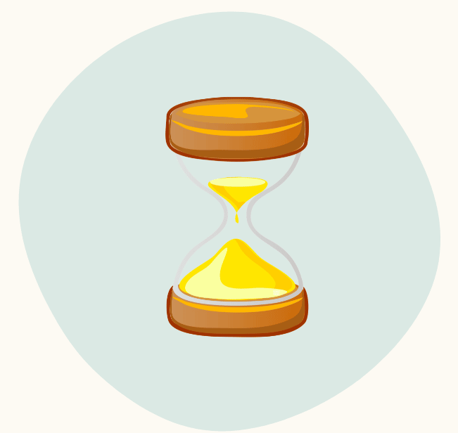 Graphic of an hourglass with golden sand flowing downward.