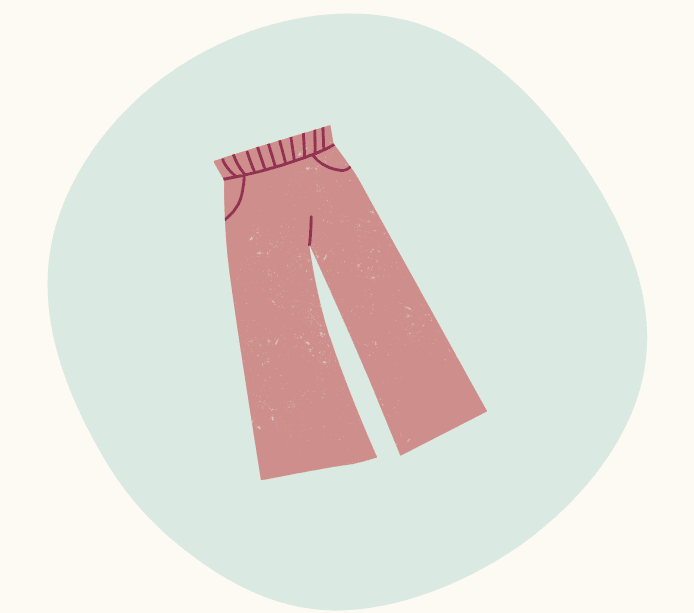 Illustration of pink wide-leg pants on a light teal background.