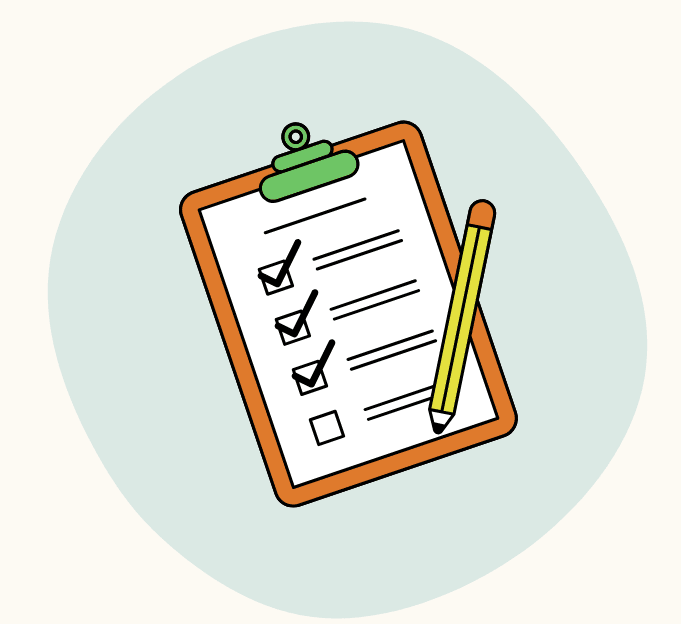 Clipboard with a checklist and a pencil, three boxes checked and one empty