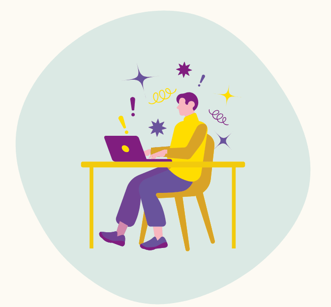 Illustration of a person working on a laptop surrounded by distraction symbols.