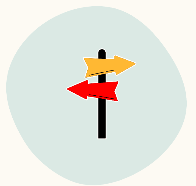 Illustration of a signpost with red and yellow arrows pointing in opposite directions.