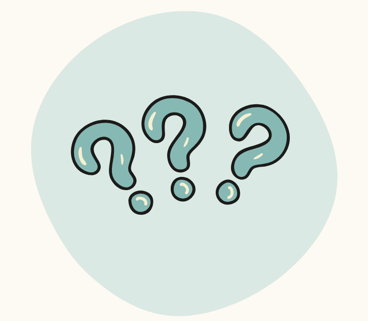 Three question marks on a light blue background.
