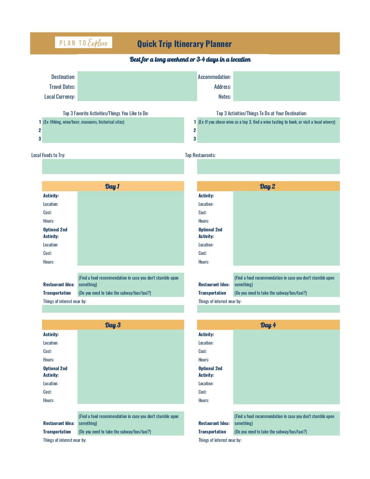 itinerary travel budget