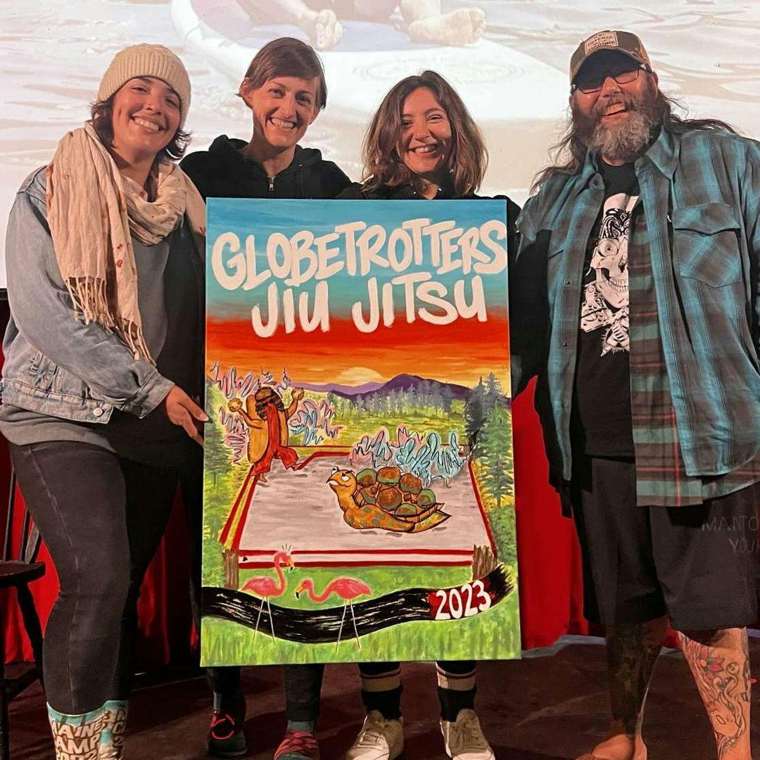 [Images: Alissa and friends with painting they created, and fellow camper dressed as a hotdog fighting and turtle