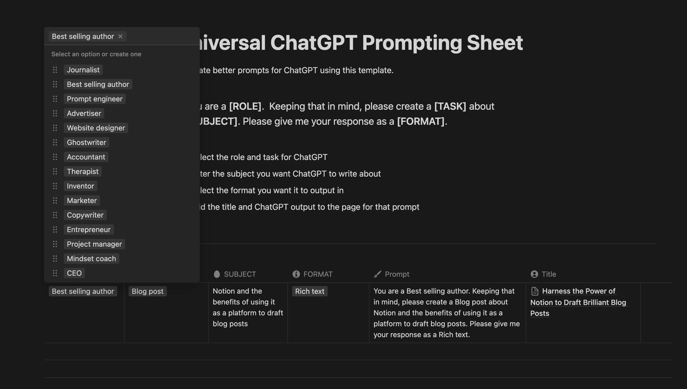 ChatGPT Prompt Sheet