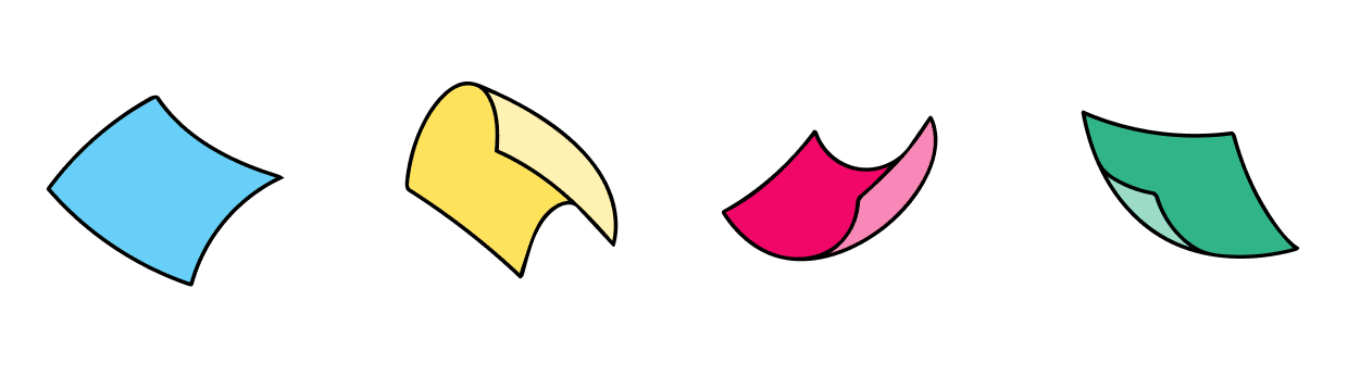 Illustrated blue, yellow, pink and green sticky notes