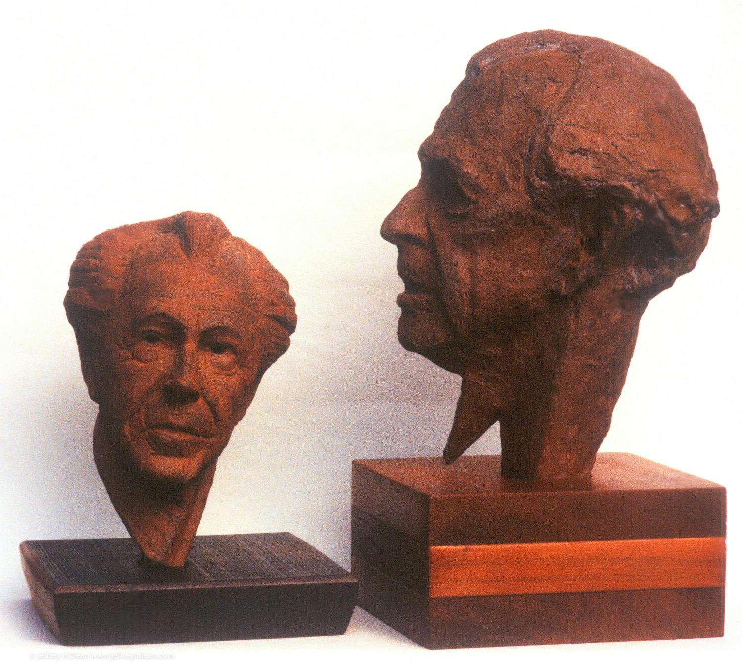 Portrait sculptures of Frank Lloyd Wright, the larger being my first public art commission.
