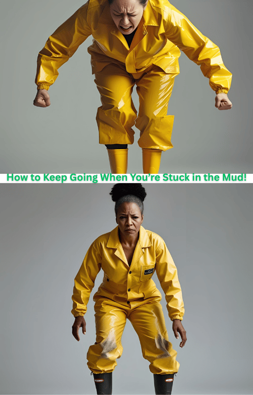 A picture of two women in yellow rain suits and boots.