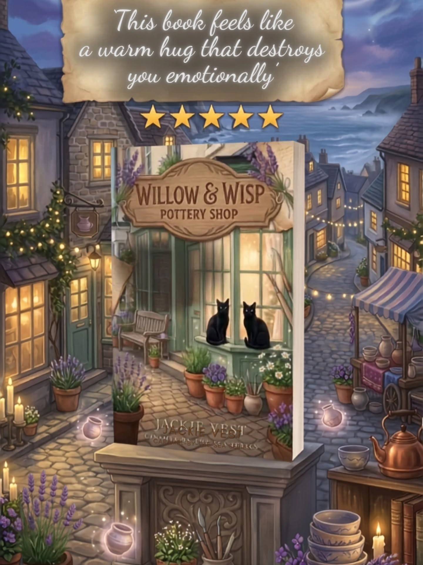 A widow finds mysterious gifts in her locked pottery shop. Fresh lavender. Glowing tinctures. Impossible magic. A photographer arrives with warm eyes and dangerous secrets. Her cats approve immediately. In Caramel-by-the-Sea, where enchanted lanterns glow and second chances bloom, Ally must decide if she's brave enough to open her heart again. Cozy witchy romance with mischievous familiars and healing magic. 💜✨#cozyromance #fantasybookseries #booktok #bookish #bookvideos