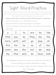  DIZZY Sight Word Practice Family Note