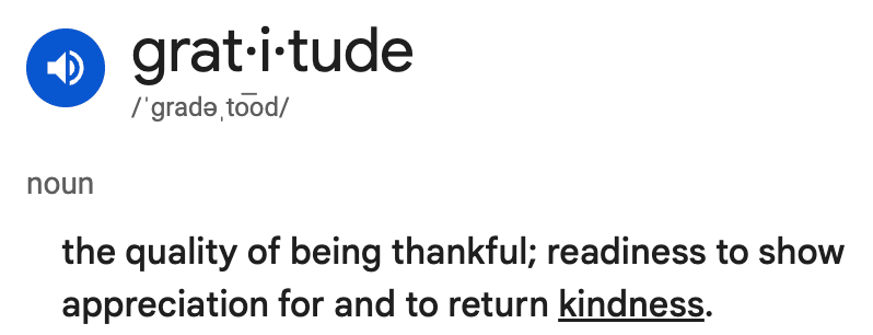 The English definition of gratitude.