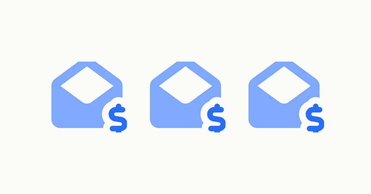 three letters in a row, each with a dollar sign at the bottom-right