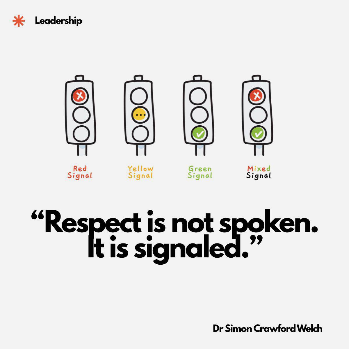 Image with quote, "Respect is not spoken. It is signaled."