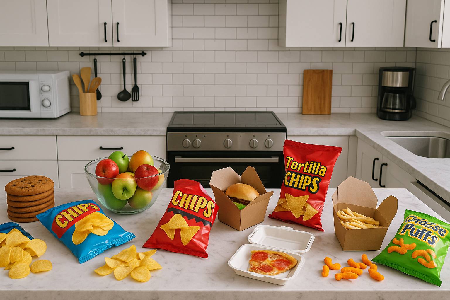 Kitchen counter with snacks
