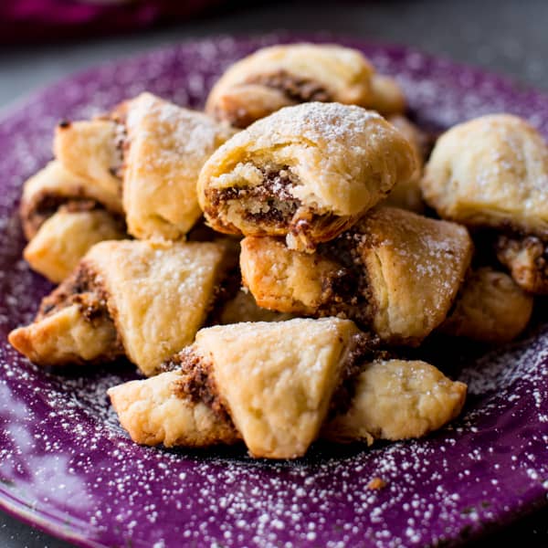 rugelach on purple plate