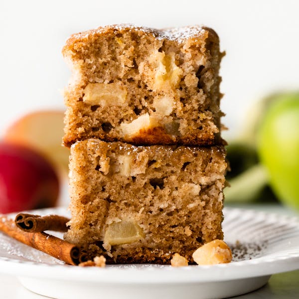 two pieces of fresh apple cake