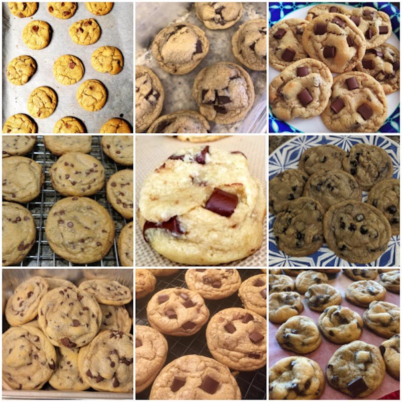 collage of chocolate chip cookie photos