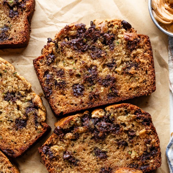 chocolate chip peanut butter zucchini bread slices