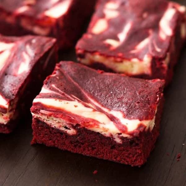 Red velvet brownies with a cheesecake swirl