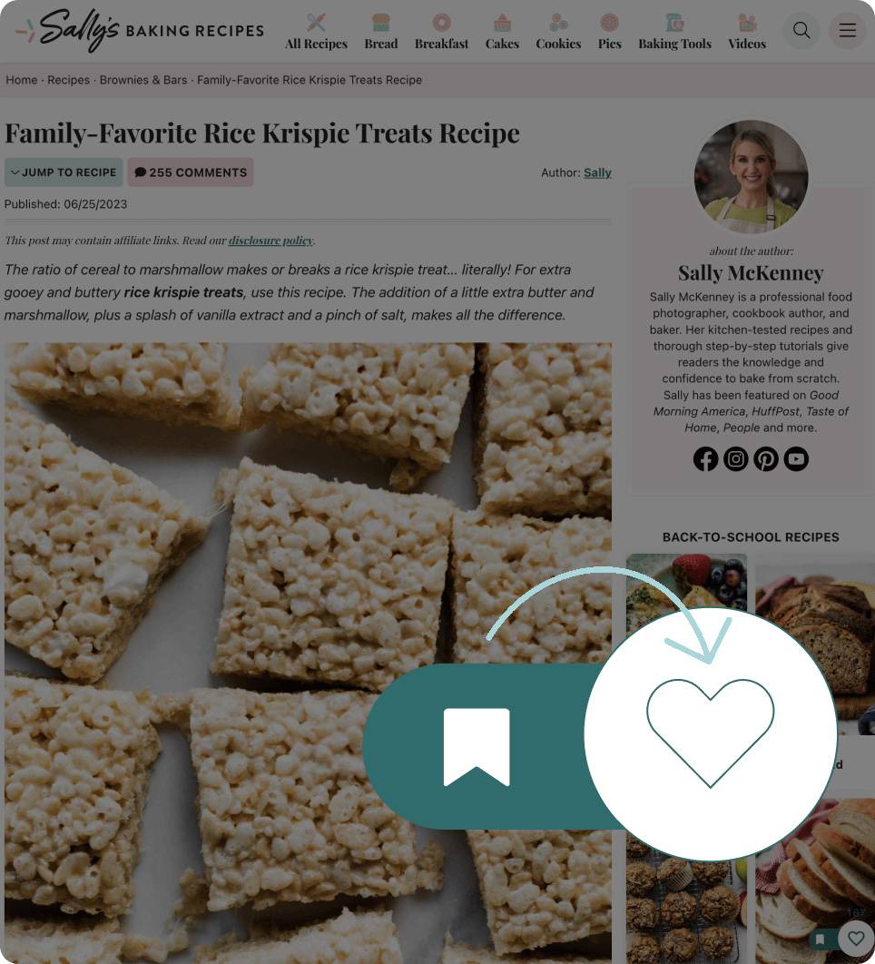 Arrow pointing to white heart with bookmark icon