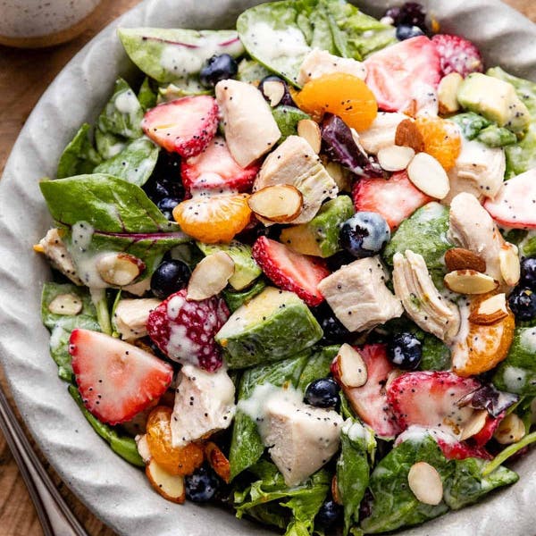 chicken salad loaded with fruits and veggies