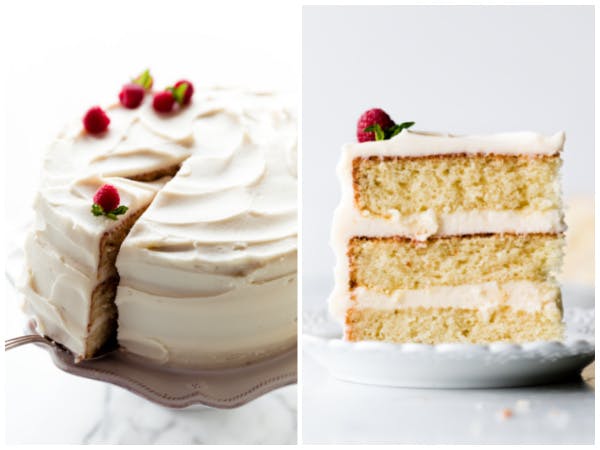 Two pictures of vanilla cake