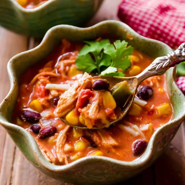 picture of a bowl of slow cooker chicken chili