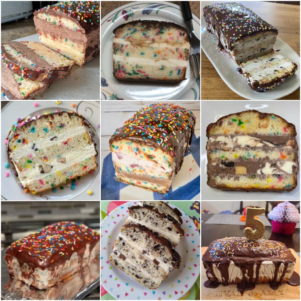 collage of ice cream loaf cakes