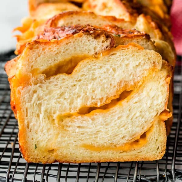 slice of homemade bread swirled with cheese