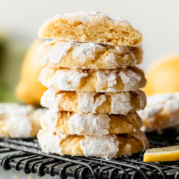 lemon crinkle cookies stack