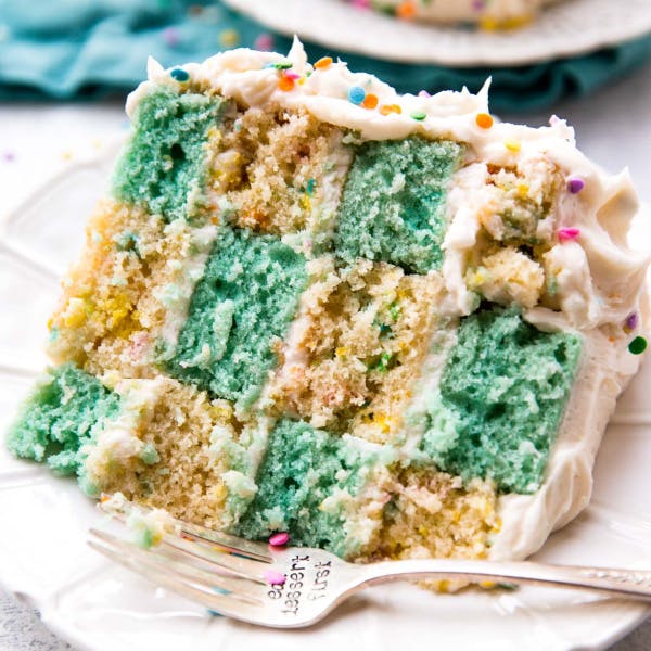 picture of a slice of checkerboard cake