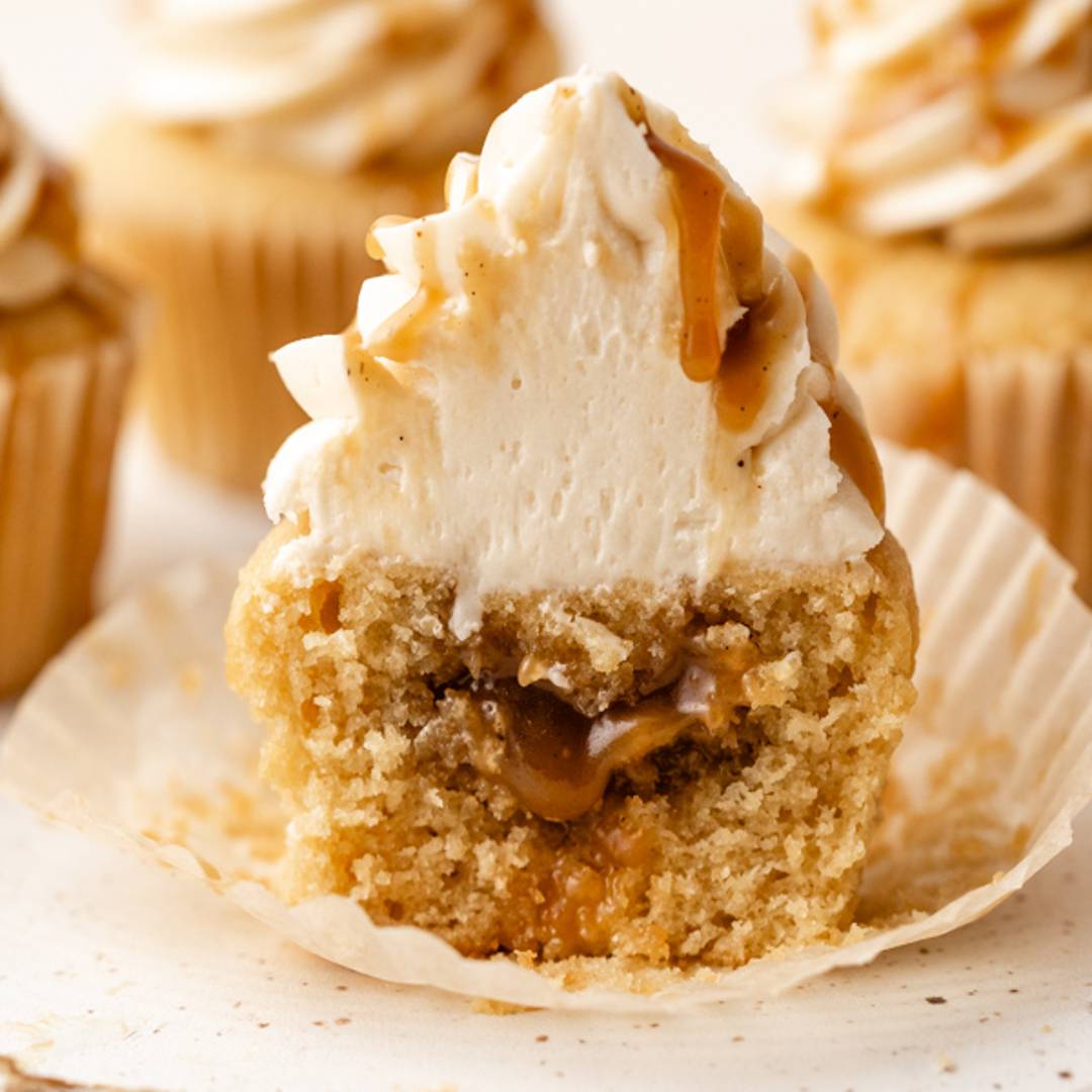 butterscotch cupcake cut in half