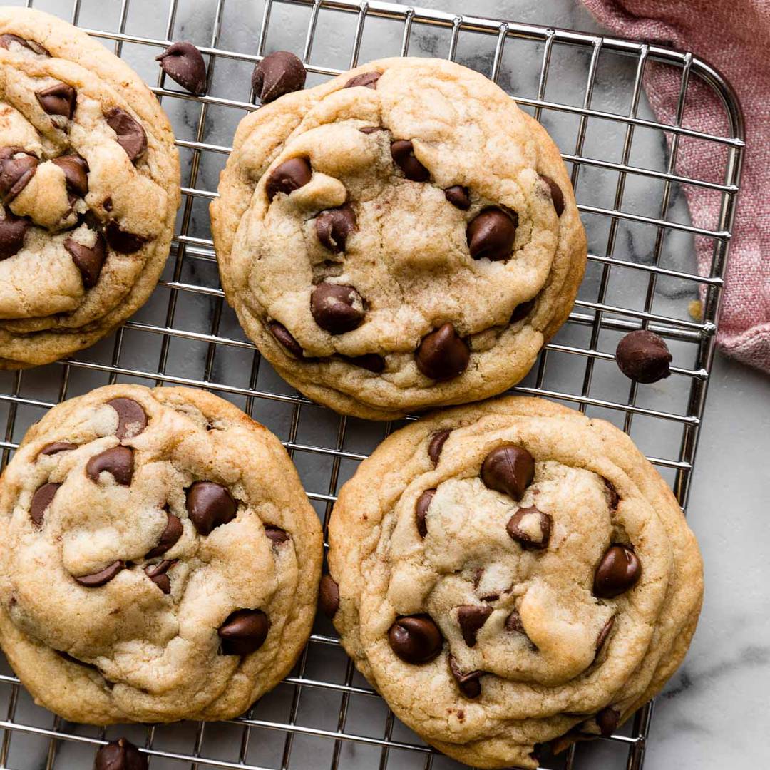chocolate chip cookies on cooling rack