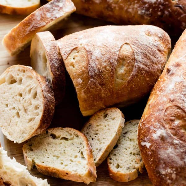 artisan bread loaves and slices