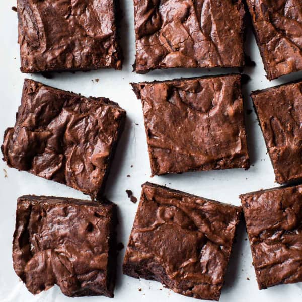 sliced homemade brownie squares