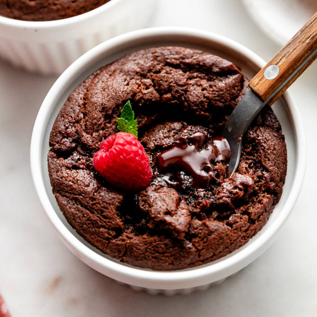 Gooey chocolate cake in a ramekin