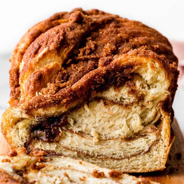 cinnamon crunch bread slice showing swirls of cinnamon