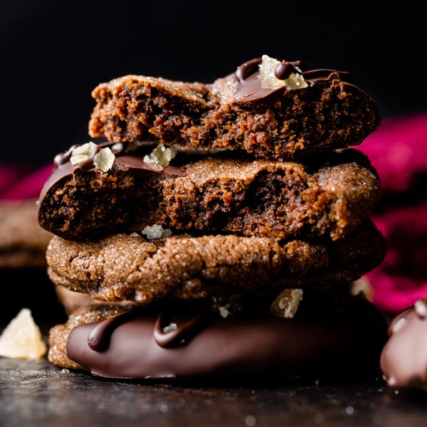 stack of chocolate ginger cookies