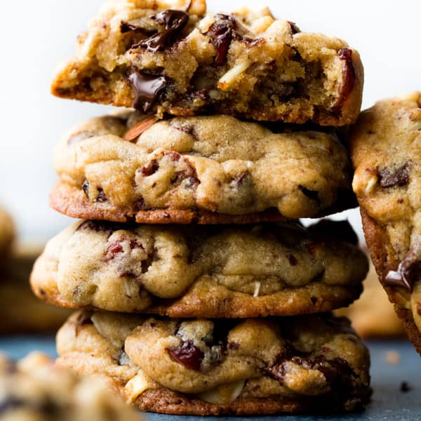 stack of cranberry almond cookies