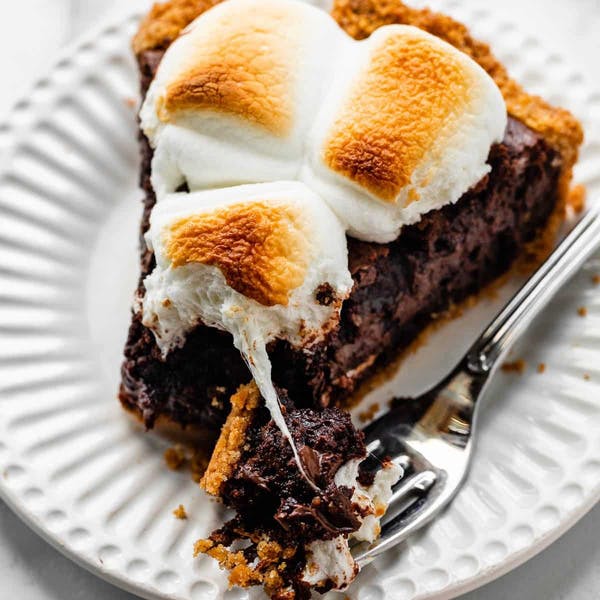 slice of s'mores brownie pie