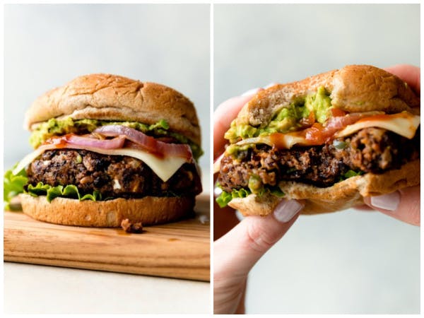 two pictures of black bean burgers